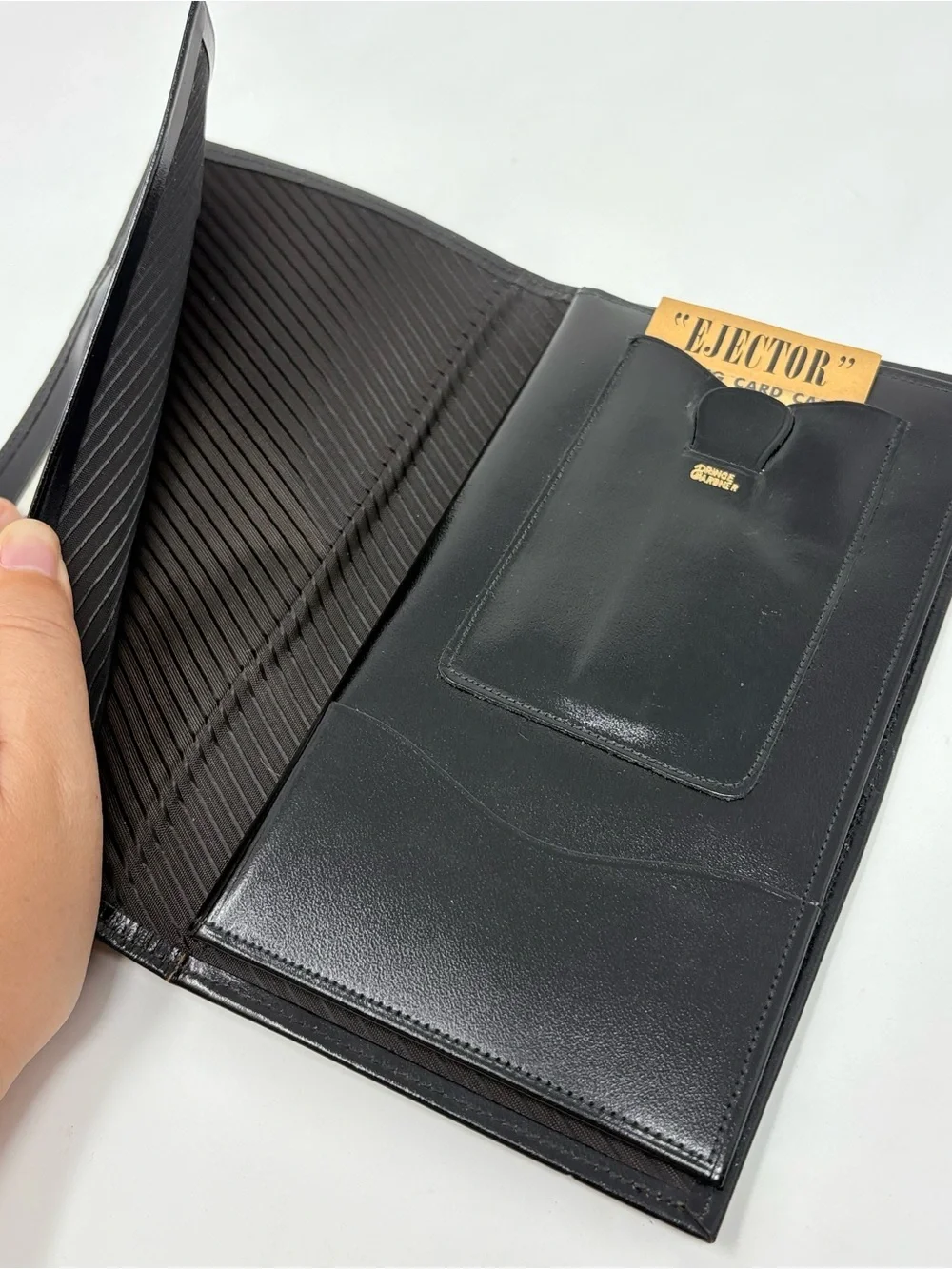 New! Prince Gardner Black Leather Checkbook Pocket Wallet Card Holder 7.25x4.25”
